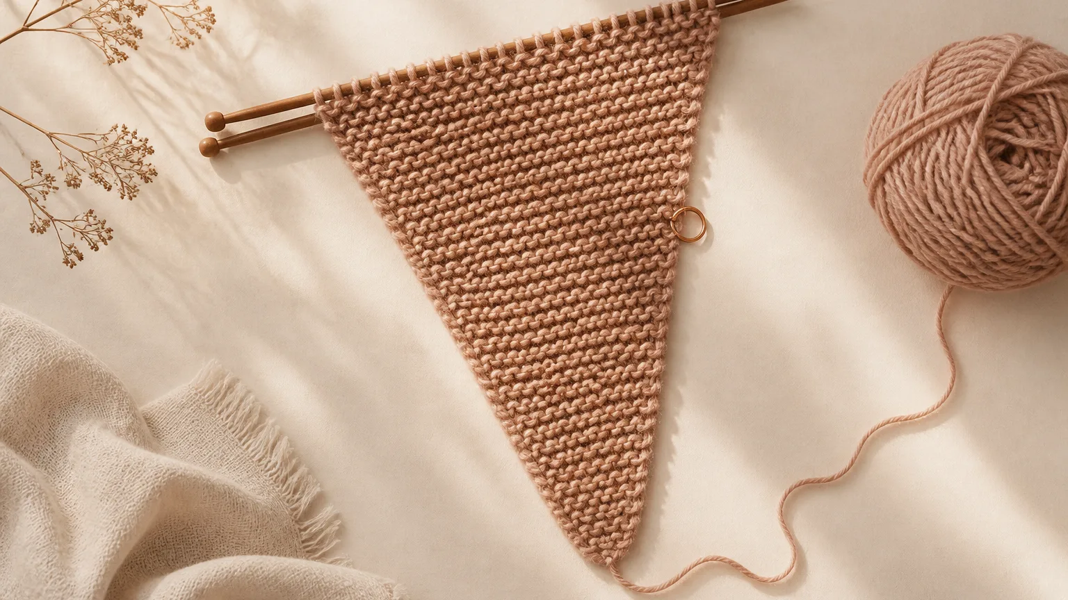 Un echantillon de tricot qui s'elargit vers le haut, avec un petit trou signalant un jete involontaire