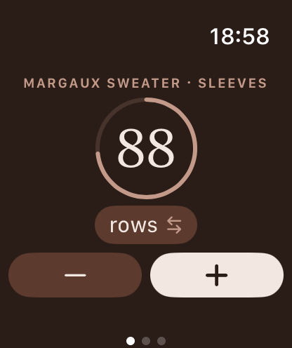 Tela de Apple Watch mostrando o contador de carreiras em 88, com anel de progresso e botões mais e menos.