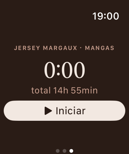 Pantalla de cronómetro de Apple Watch mostrando una sesión en curso.