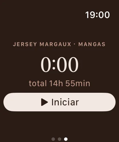 Pantalla de cronómetro de Apple Watch mostrando una sesión en curso.